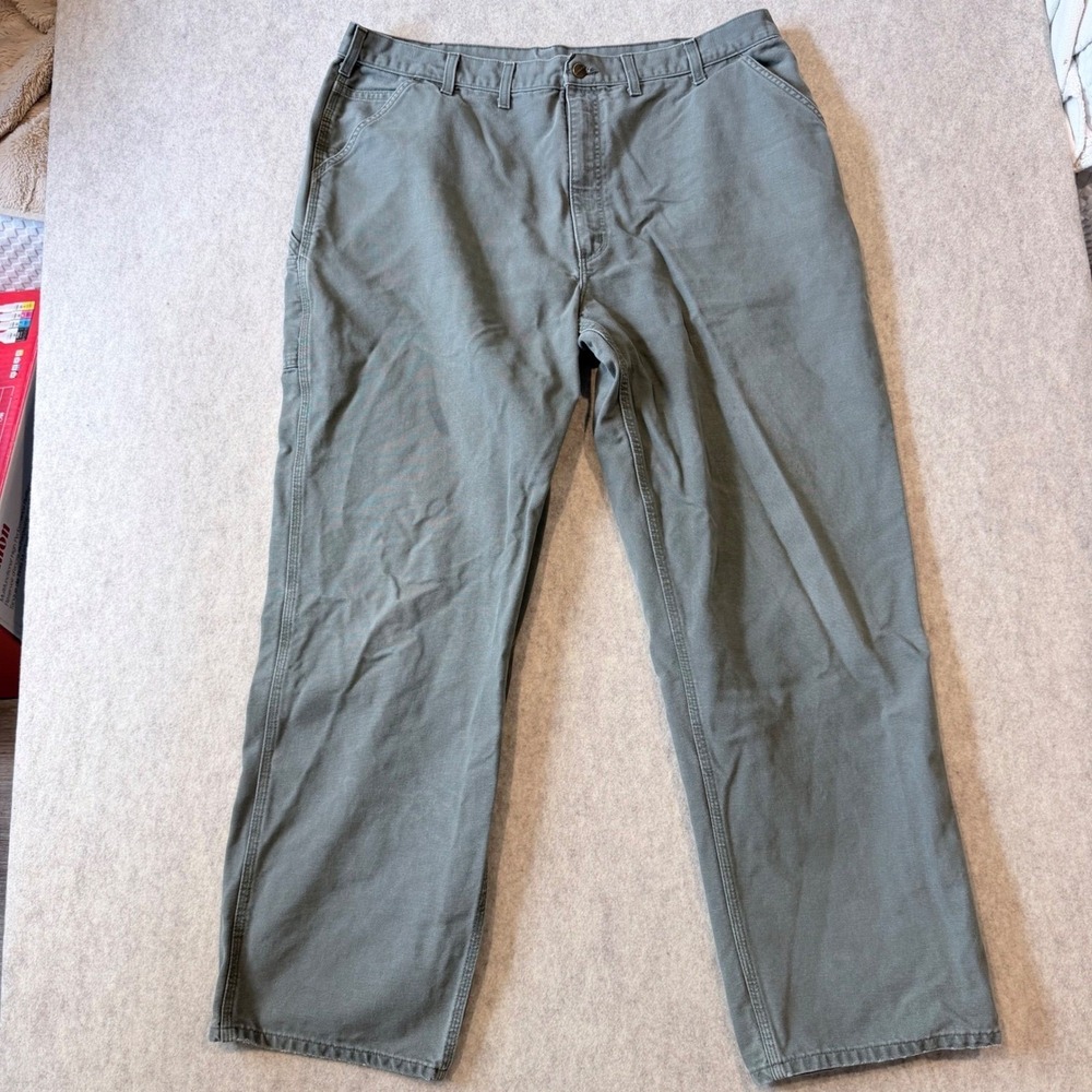 ⁠Carhartt Mens Faded Duck Canvas Carpenter Pants Moss Gray Utility 40x32 No Tag⁠